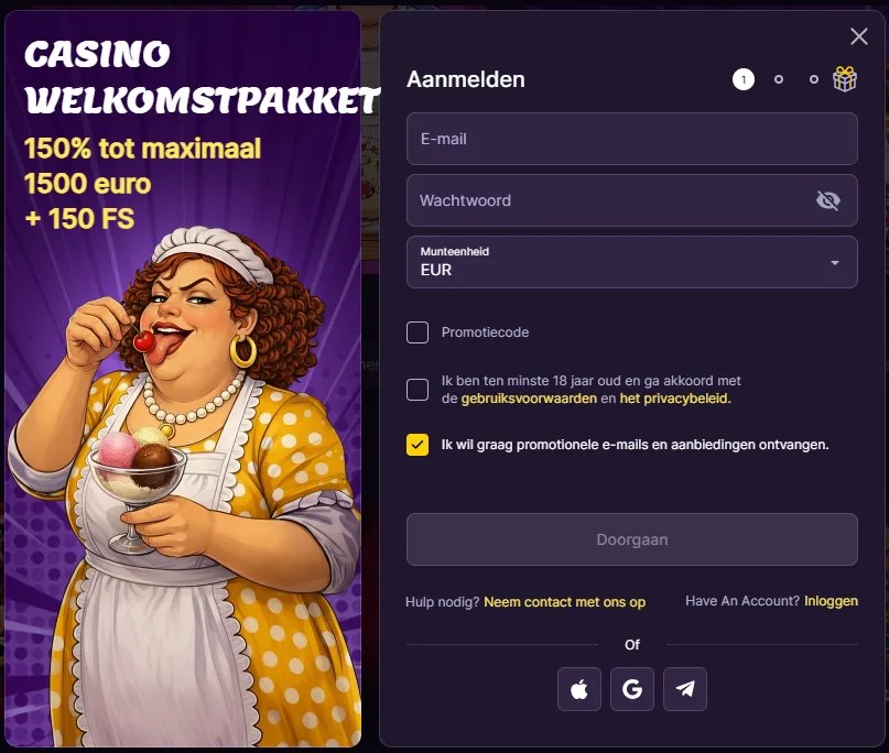 Registreren bij MamaBet